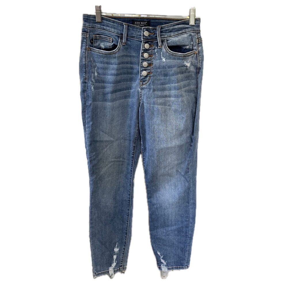 Judy Blue Distressed Blue Boyfriend Jeans